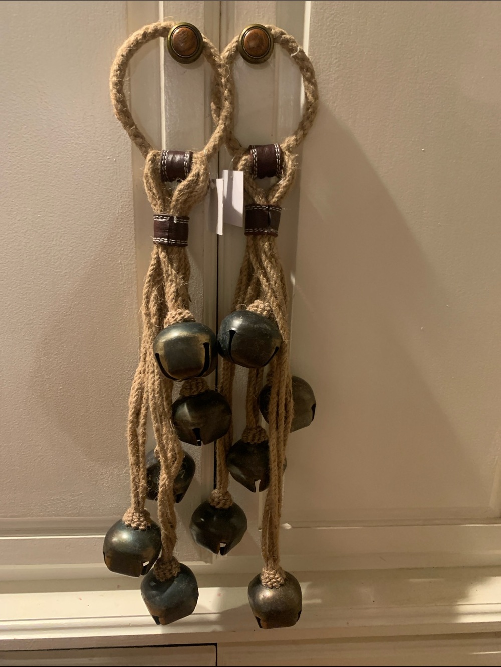 Rustic Jute Bell Hanging - Natural Rope with Antique Bronze Bells